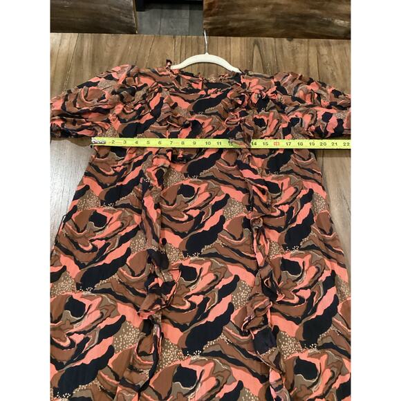 Cleobella Paige Chiffon Abstract Printed Ruffle Midi Dress in Canyon Size xs - Picture 6 of 10